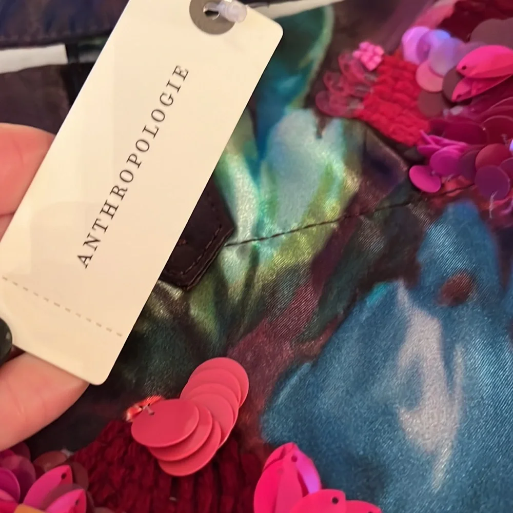 NWT ANTHROPOLOGIE Satin Beaded Tote - Picture 6 of 9